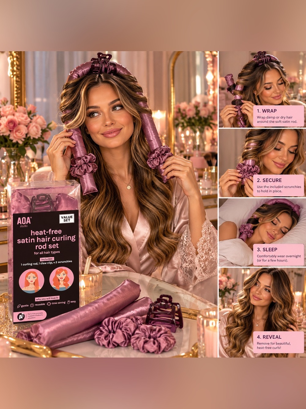 Heatless Satin Curling Rod Set